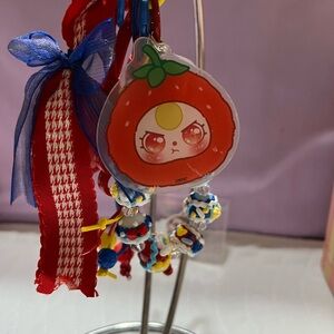 Bag Charm Cute Strawberry Character Keychain with Beads